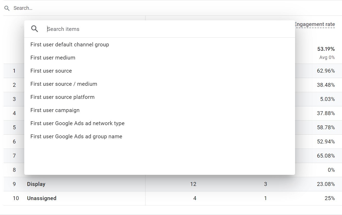 Google analytics 4 user acquisition filters image
