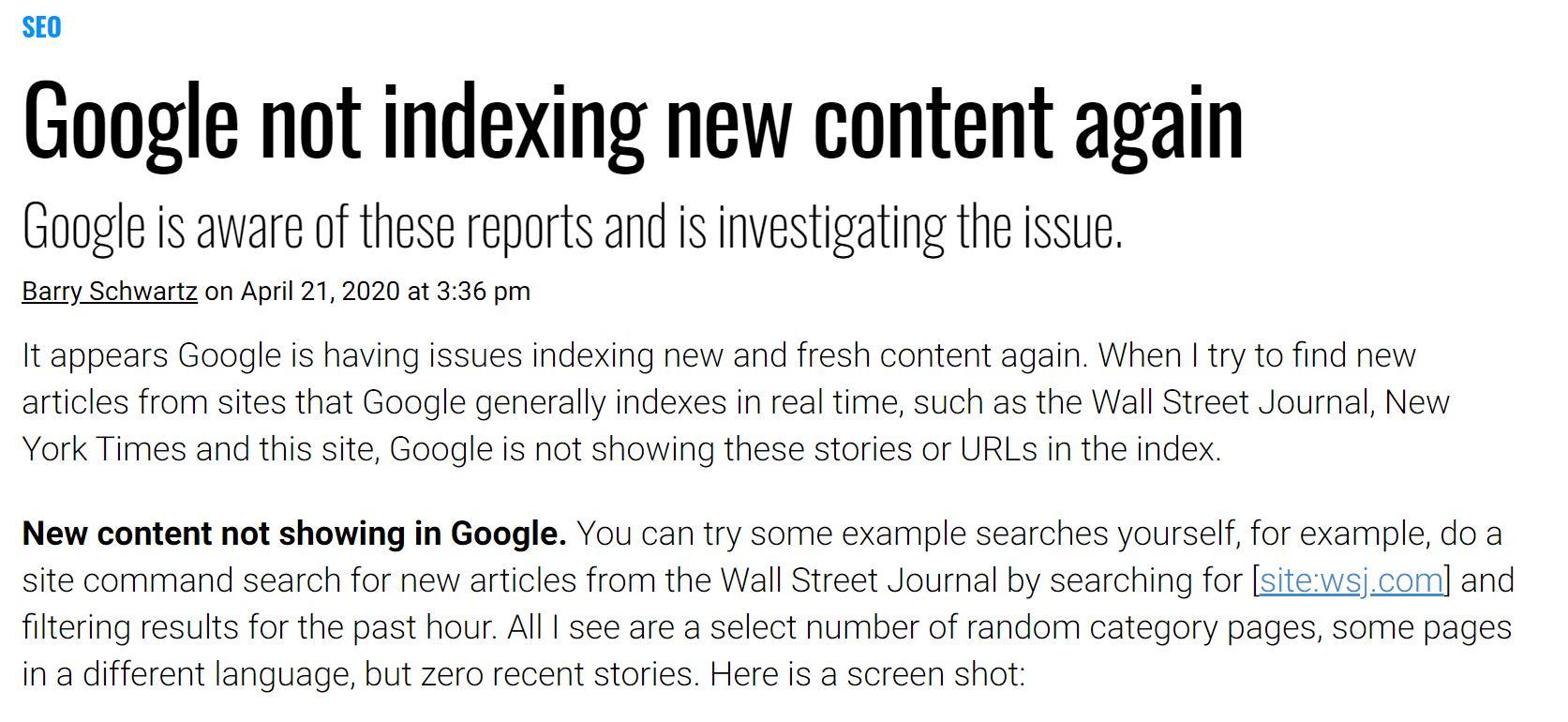 Google not indexing new content image