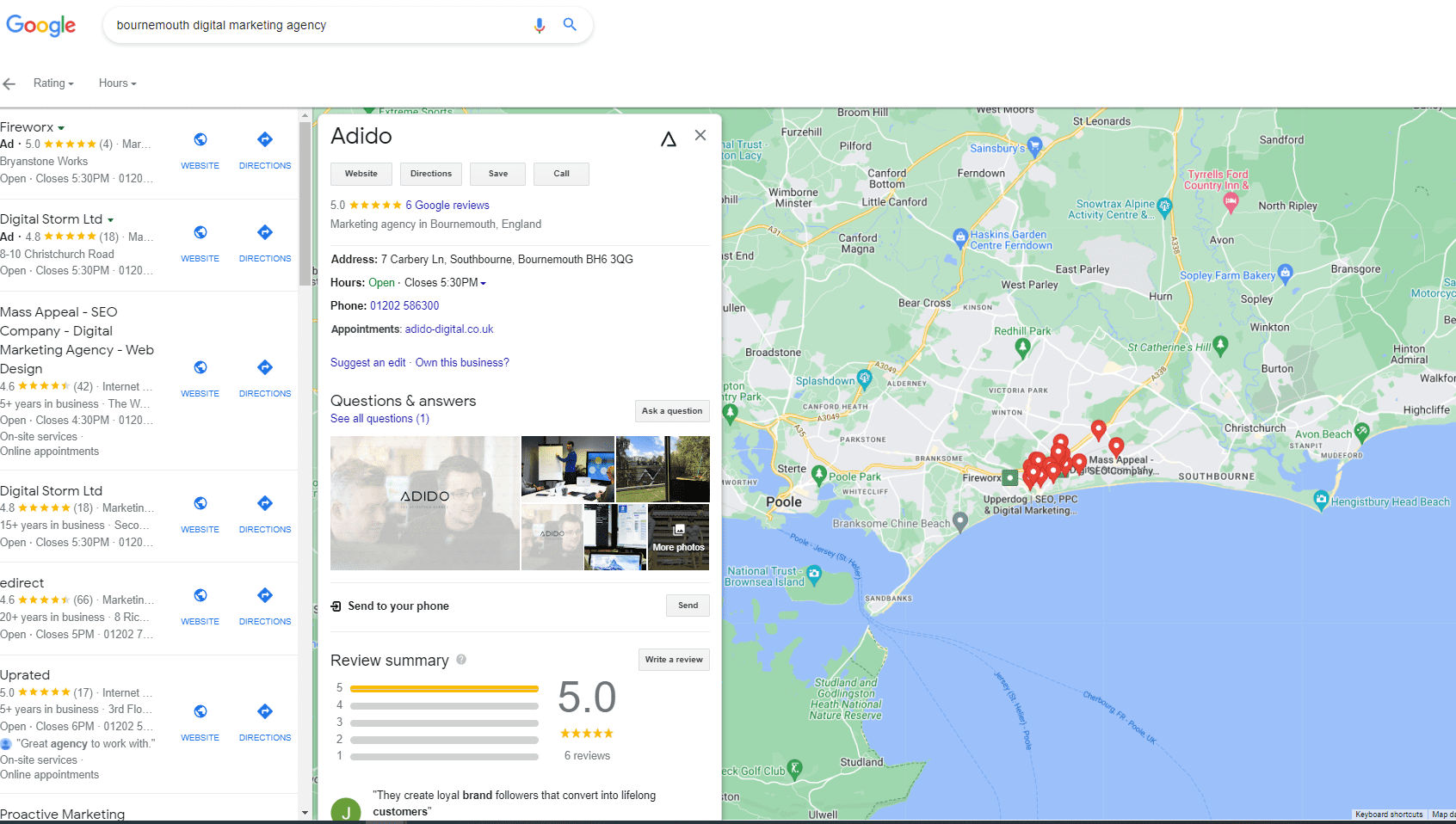 Adido local business SERP expansion image