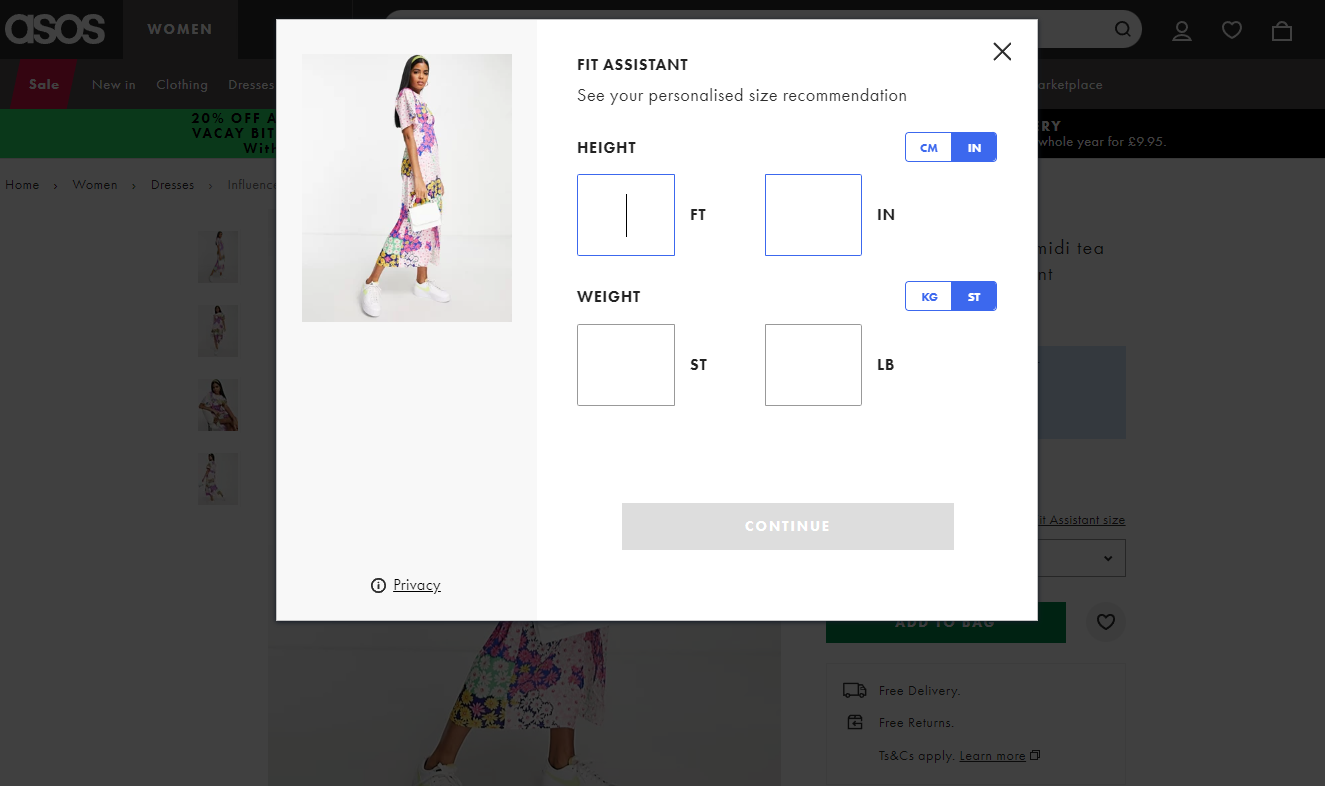 ASOS interactive content Fit Assistant image