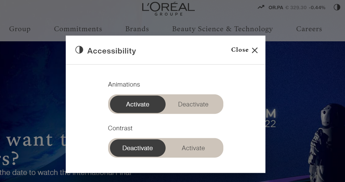 Loreal accessbility navigation image