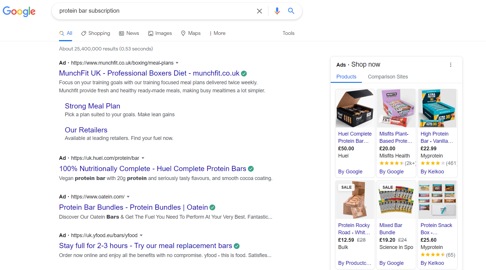 Protein bar subscription serp results image
